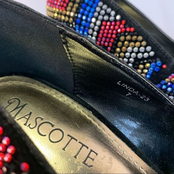 𝅺MASCOTTE red blue gold silver rhinestone embellished high heel platform pumps 7 - Picture 9 of 10